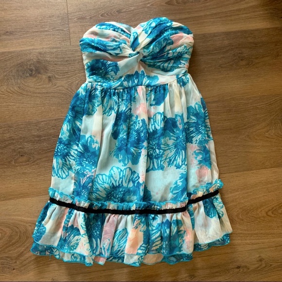 Anthropologie Blue Floral Strapless Dress - Picture 3 of 5